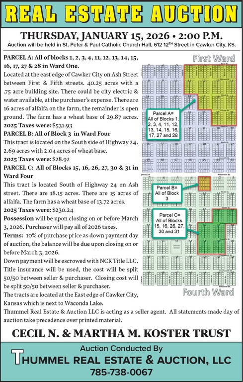 Cecil N. & Martha M. Koster Trust - Cawker City Land Auction